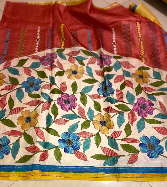 Pure Gachhi Tussar Kantha - Multi