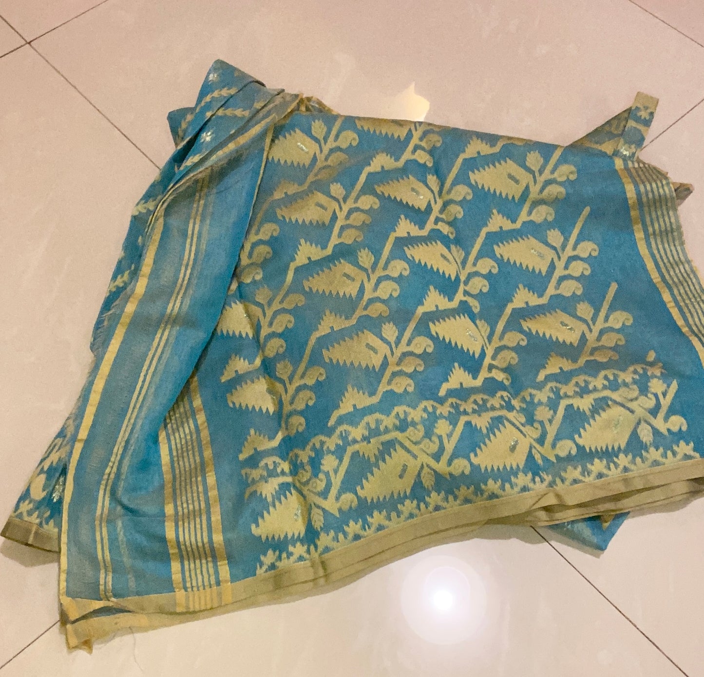 Jamdani - Turqoise and Beige