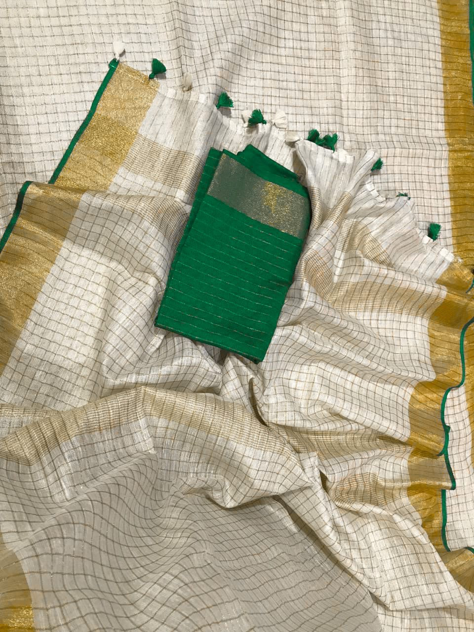 Silk Cotton - Zari Check - Green