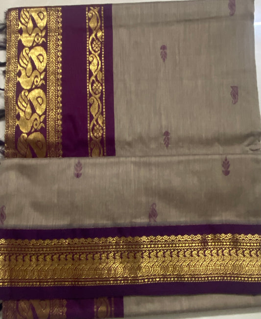 Silk Cotton Gadwal - Beige and Violet