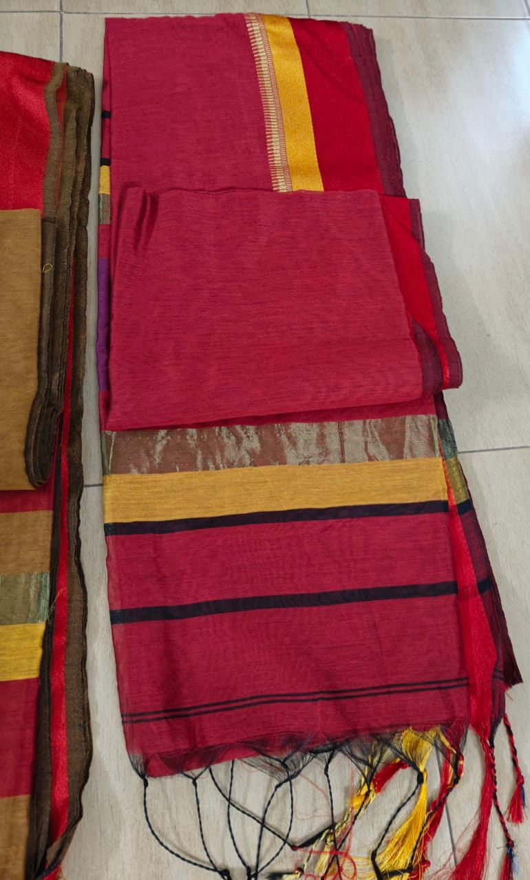 Silk Cotton Maheshwari - Red