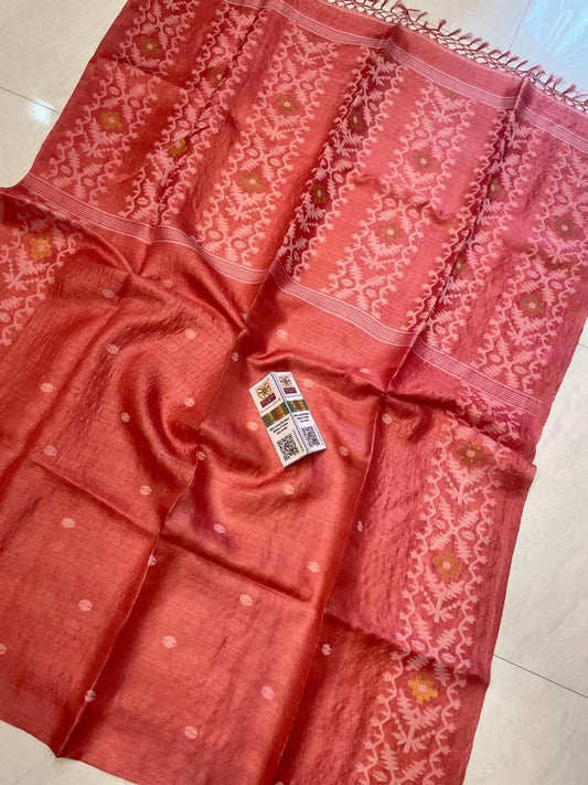 Pure Gachhi Tussar Jamdani - Rose Pink