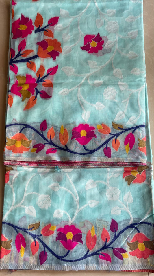 Jamdani - Powder Blue with multi colored border