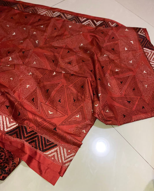 Dupion Silk Kantha Stitch - Maroon