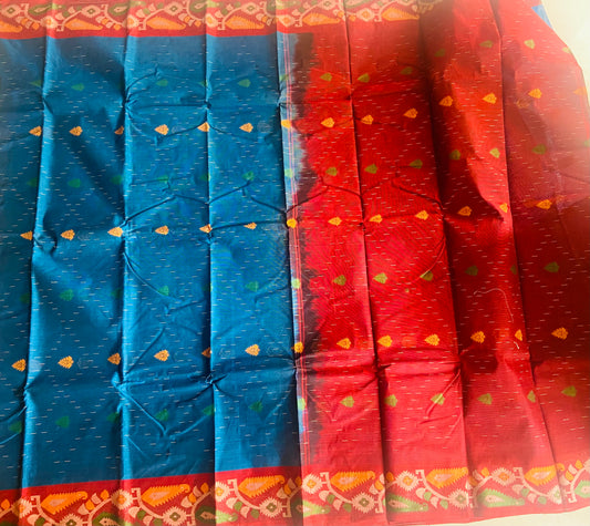 Silk Cotton - Blue and Red Bengal Silk Cotton