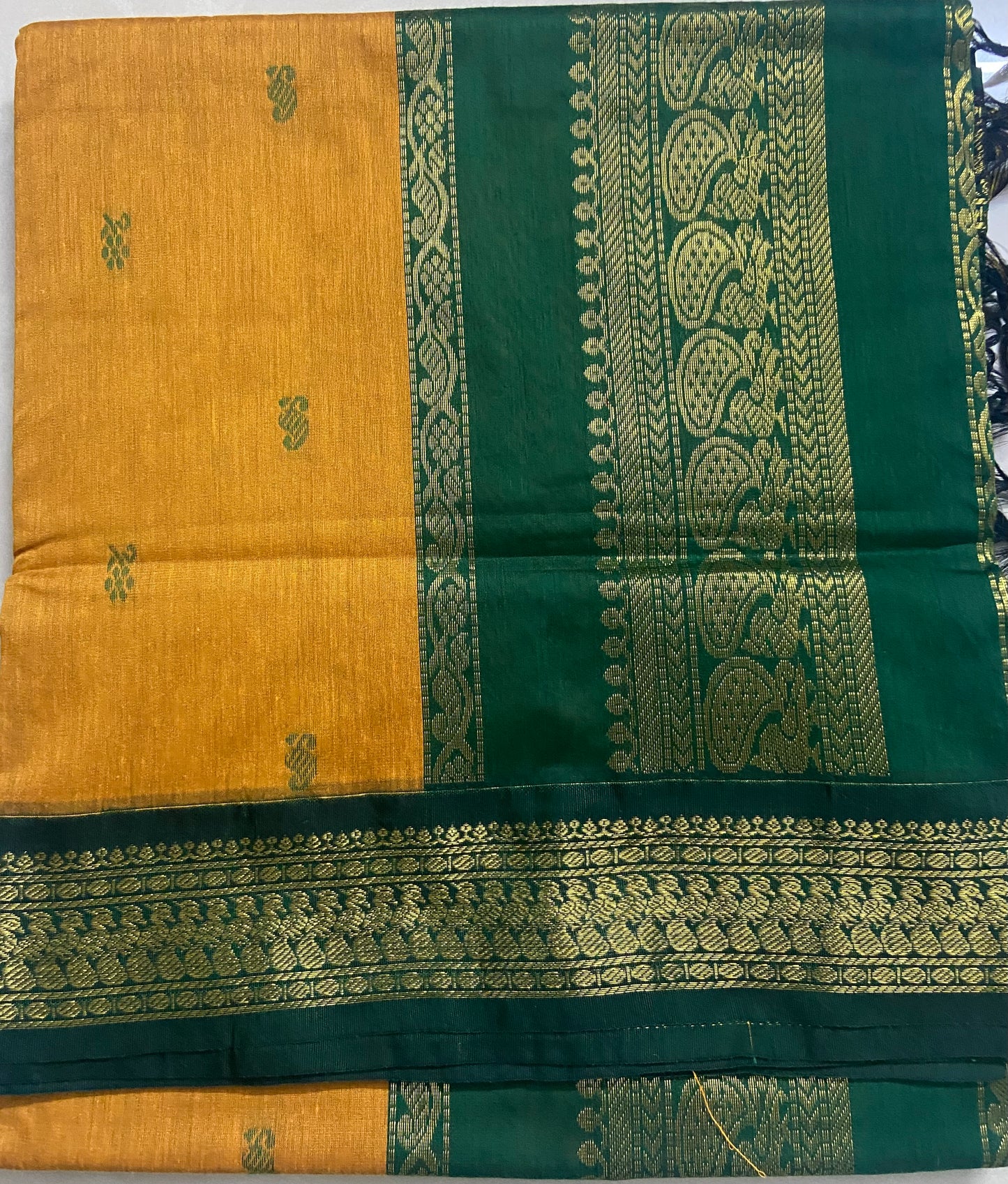 Silk Cotton Gadwal - Golden Yellow and Green