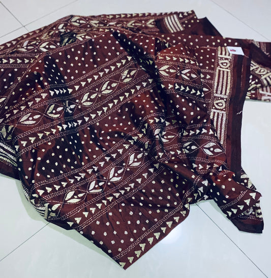 Dupion Silk Kantha Stitch - Maroon and Beige