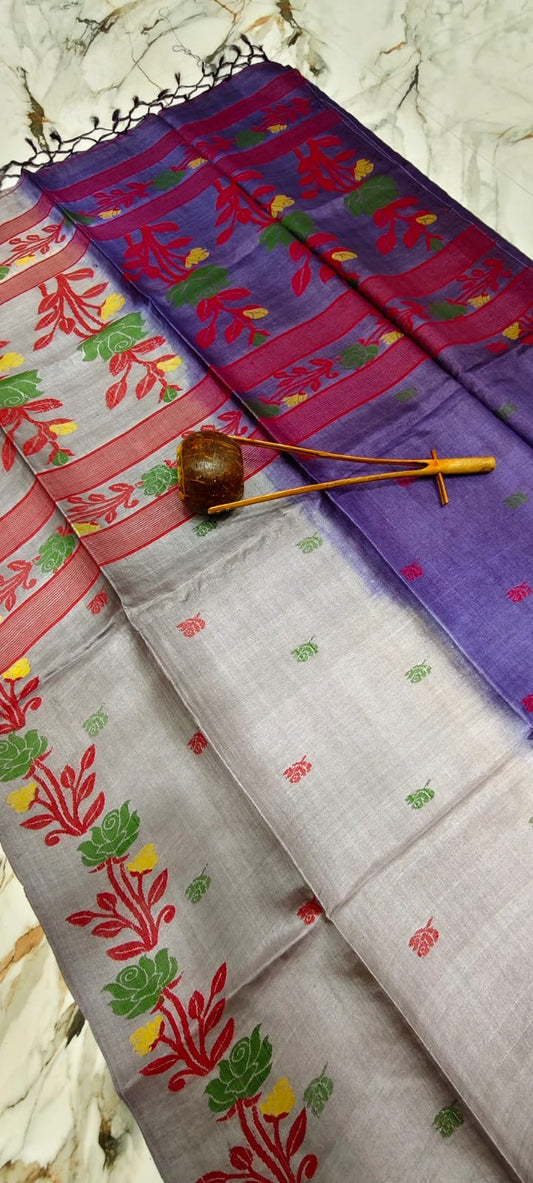 Dual Color Pure Tussar Jamdani - Violet Beige