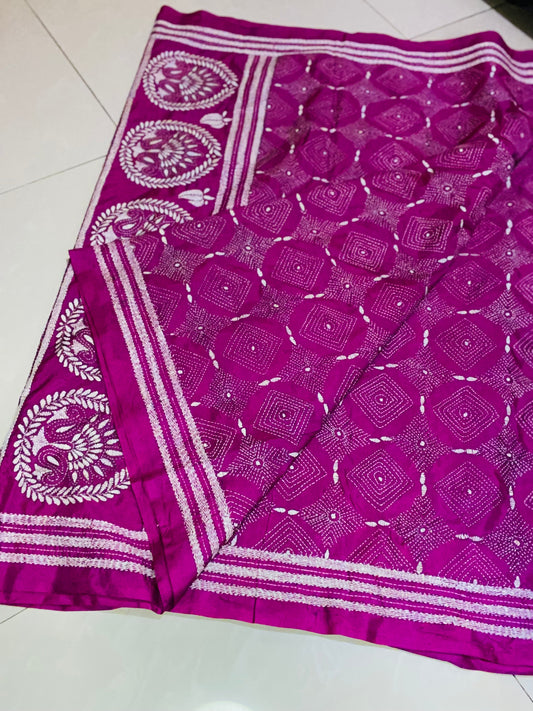 Dupion Silk Kantha Stitch - Pink