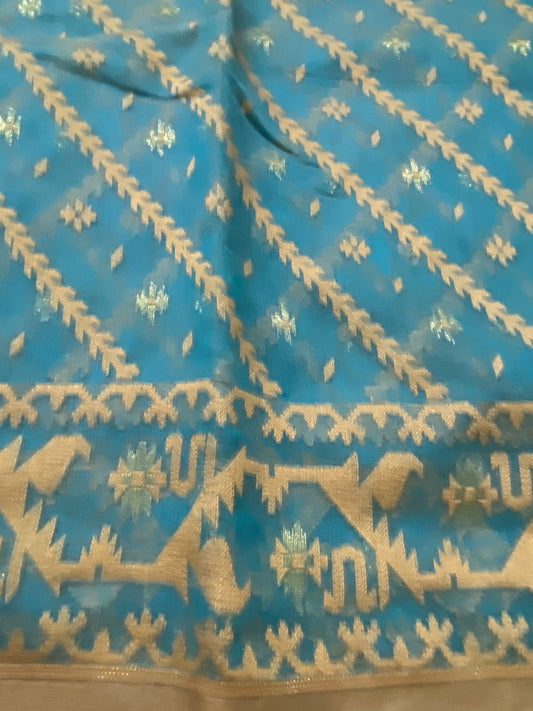 Jamdani - Turqoise and Beige