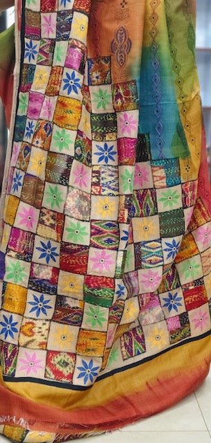 Pure Gachhi Tussar Kantha - Multicolor