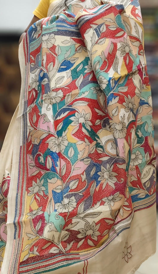 Pure Gachhi Tussar Kantha - Beige