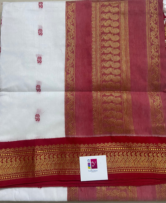 Silk Cotton Gadwal - White and Red
