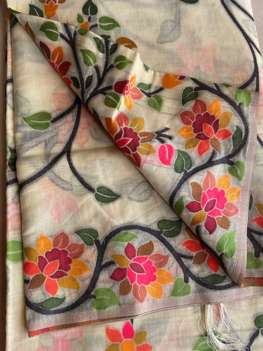 Jamdani - Beige color body with multi colored border