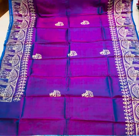 Bishnupuri Silk Handblock - Purple