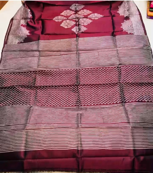 Bishnupuri Silk Handblock - Maroon