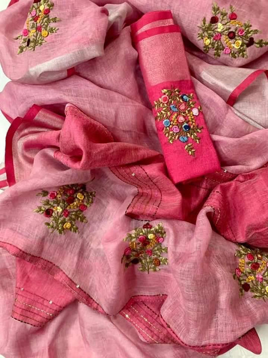 Linen Embroidered Sarees