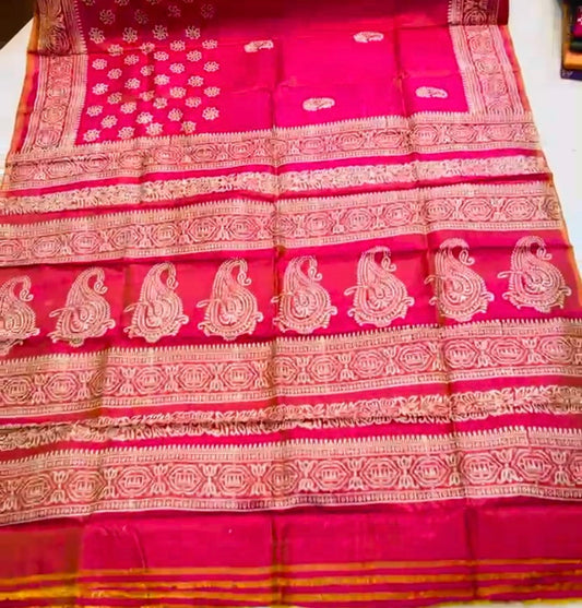 Bishnupuri Silk Handblock - Fuschia