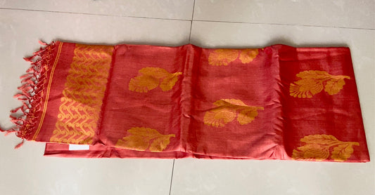 Pure Gachhi Tussar Jamdani - Coral