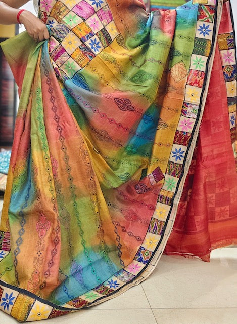 Pure Gachhi Tussar Kantha - Multicolor