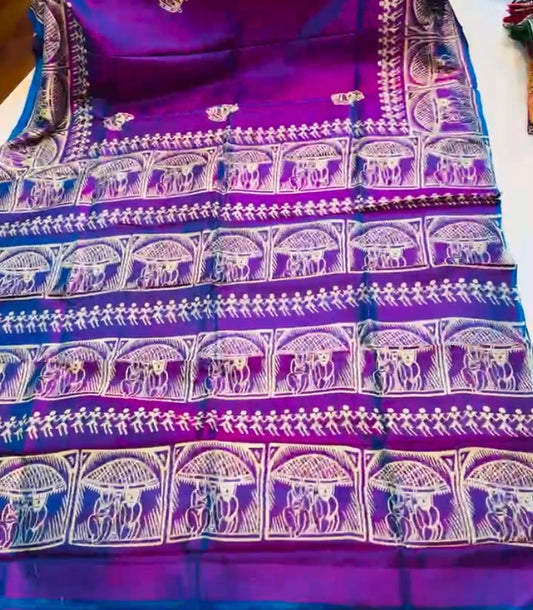 Bishnupuri Silk Handblock - Purple