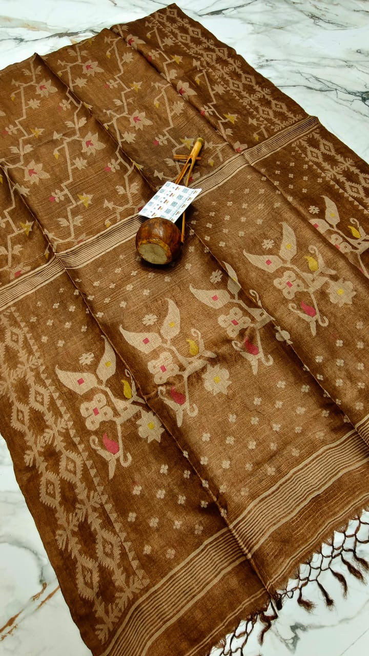 Pure Gachhi Tussar Jamdani - Brown