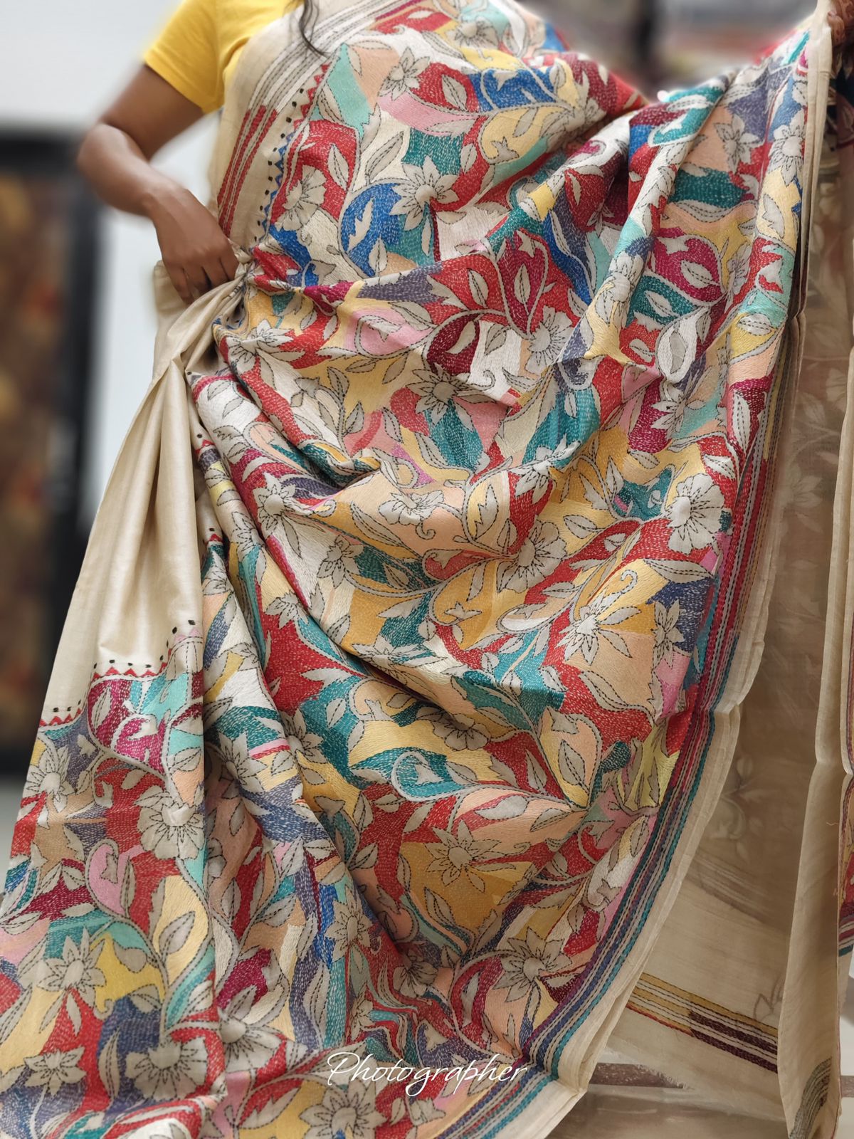 Pure Gachhi Tussar Kantha - Beige