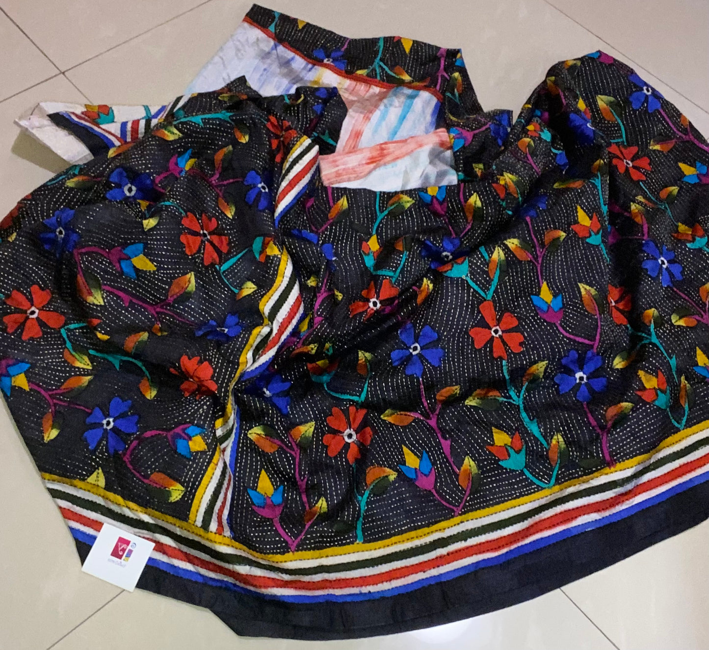 Dupion Silk Kantha Stitch - Half n Half