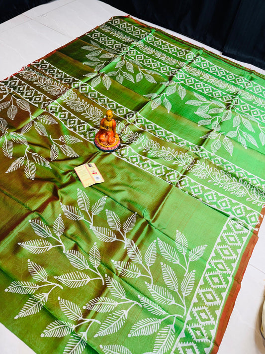 Bishnupuri Silk Handblock - Green