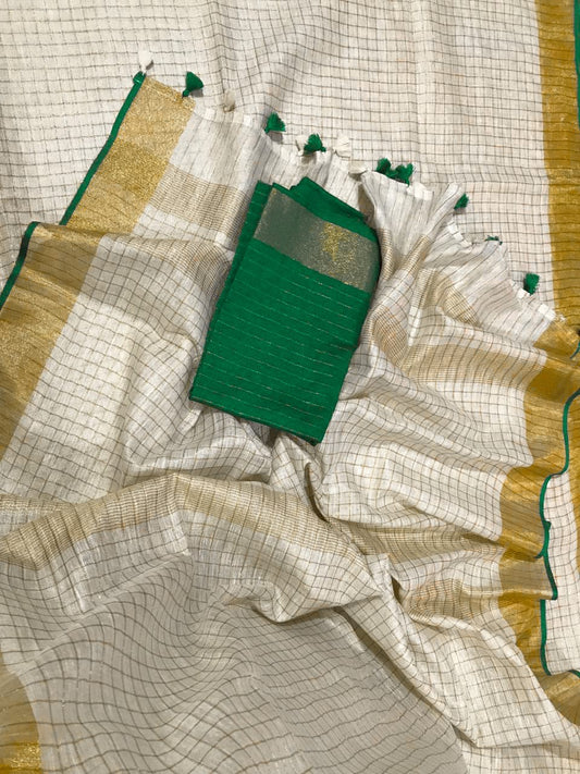 Silk Cotton - Zari Check - Green
