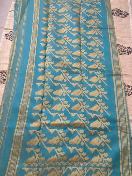 Jamdani - Turqoise and Beige