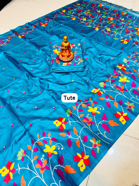 Tussar Handblock - Turqoise