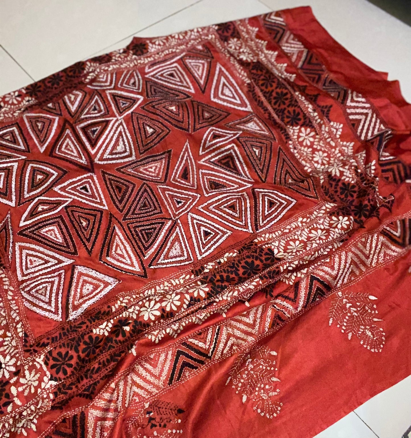 Dupion Silk Kantha Stitch - Maroon