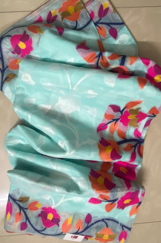 Jamdani - Powder Blue with multi colored border
