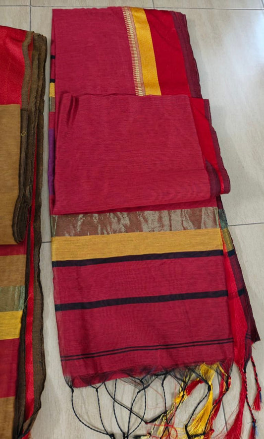 Silk Cotton Maheshwari - Red