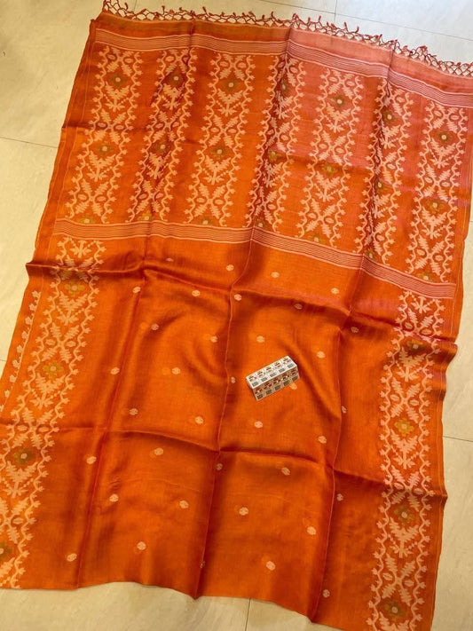 Pure Gachhi Tussar Jamdani - Orange