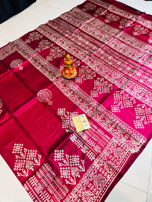 Bishnupuri Silk Handblock - Red