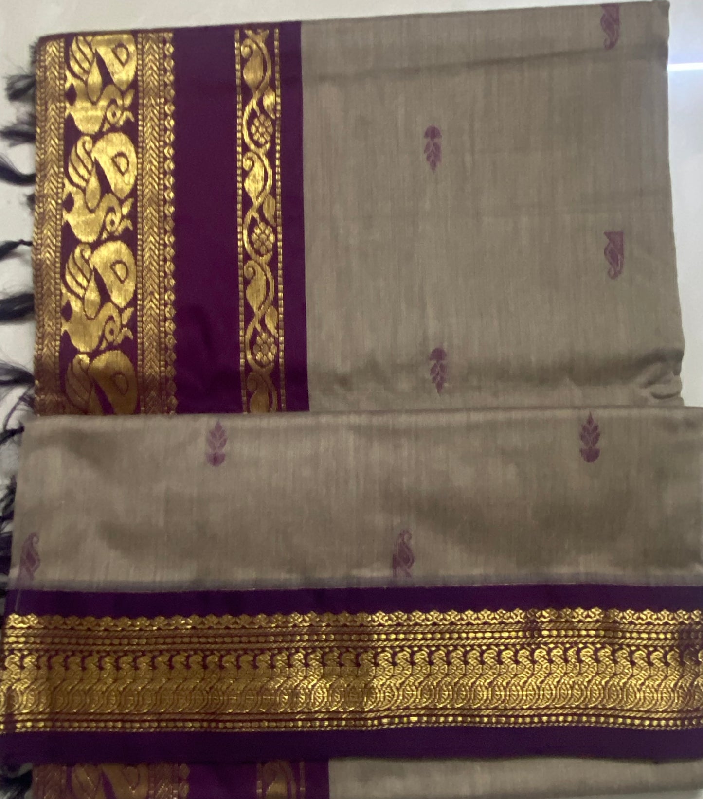Silk Cotton Gadwal - Beige and Violet