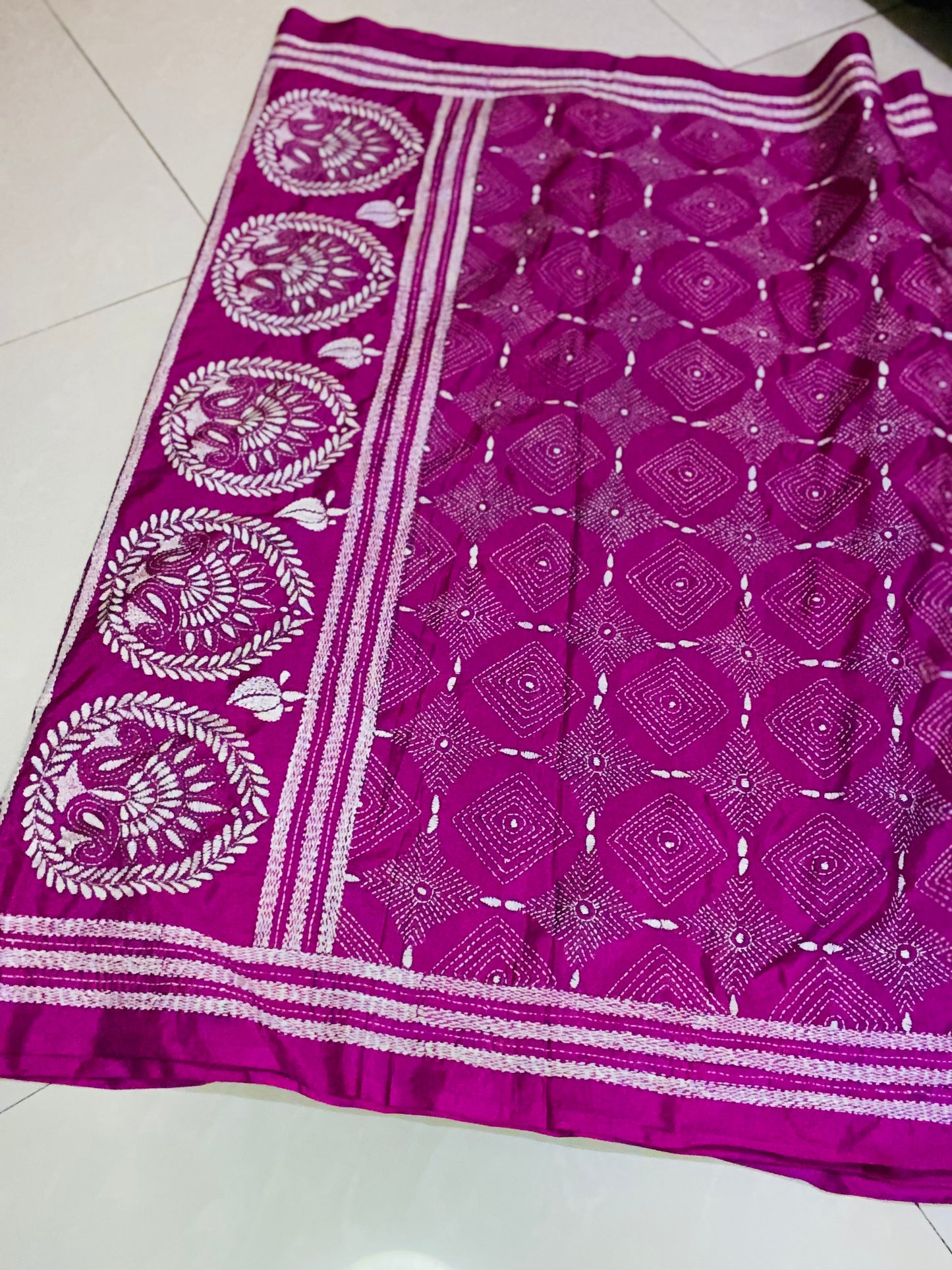 Dupion Silk Kantha Stitch - Pink