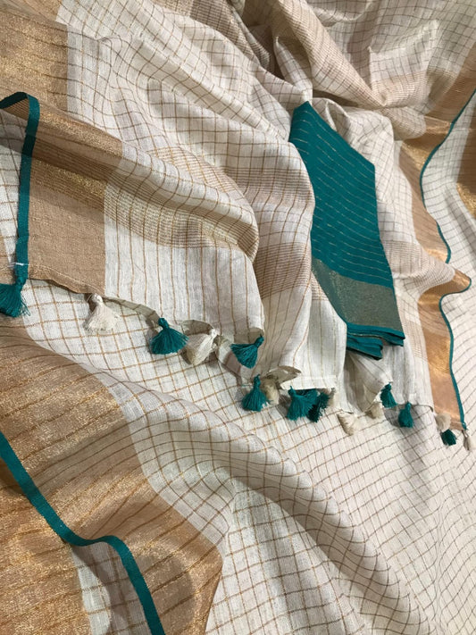Silk Cotton - Zari Check - Turqoise