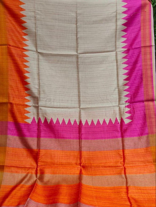 Khadi Ghicha Tussar - Pink and Orange