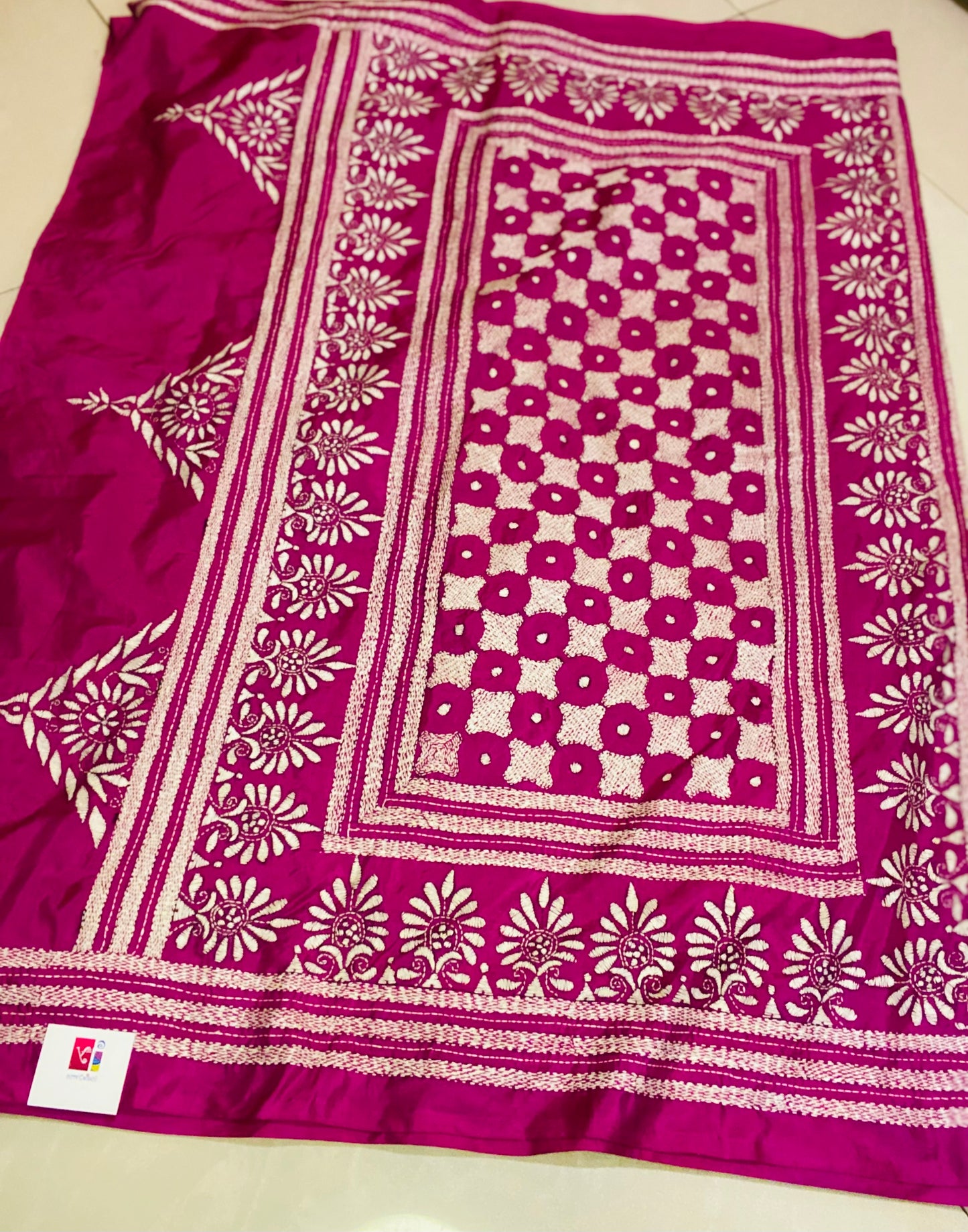 Dupion Silk Kantha Stitch - Pink