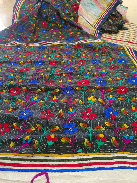 Dupion Silk Kantha Stitch - Half n Half