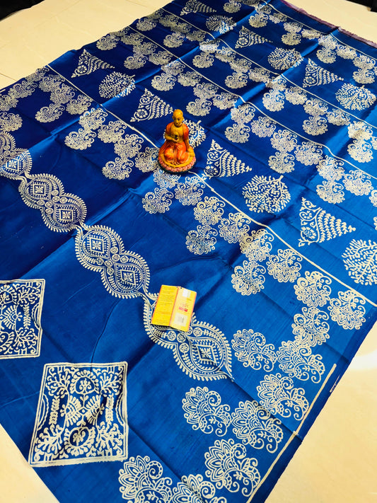 Bishnupuri Silk Handblock -  Blue