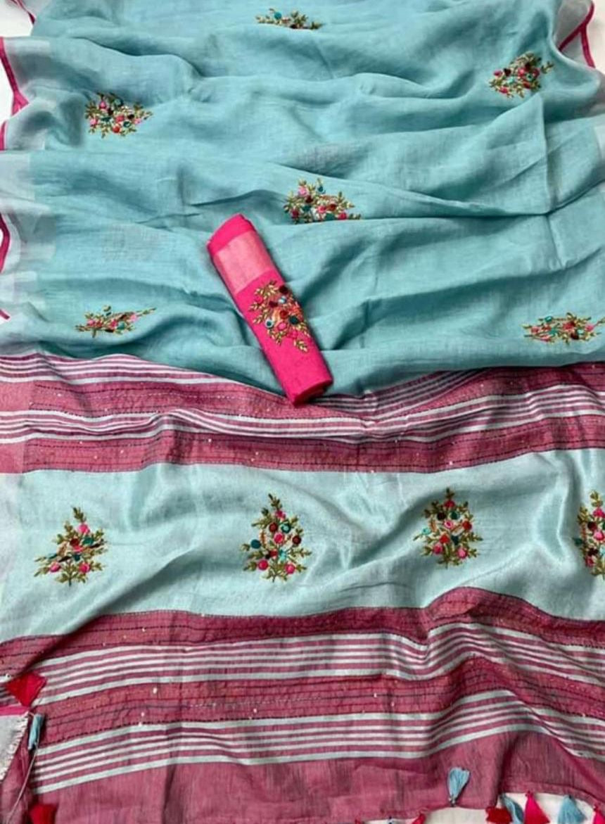 Linen Embroidered Sarees