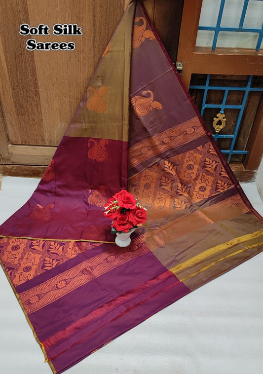 Kanchi Silk - Gold and Wine