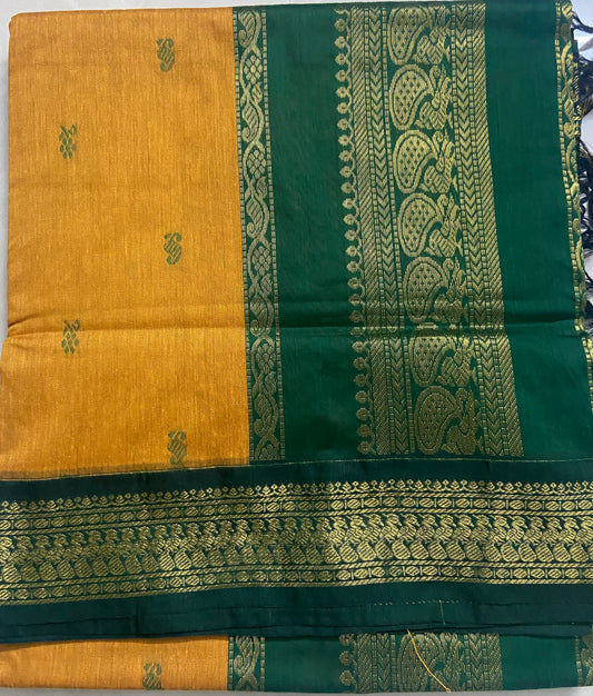 Silk Cotton Gadwal - Golden Yellow and Green