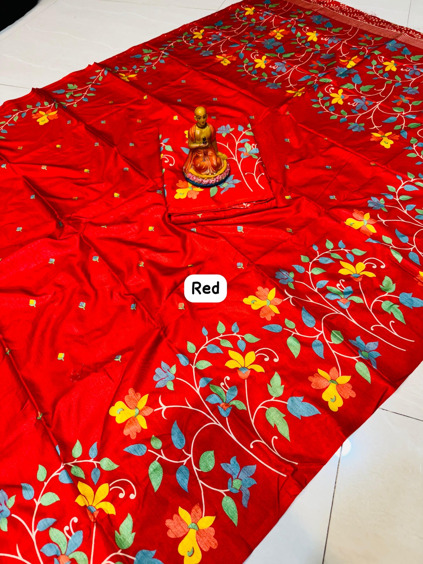 Tussar Handblock - Red