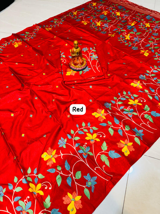 Tussar Handblock - Red