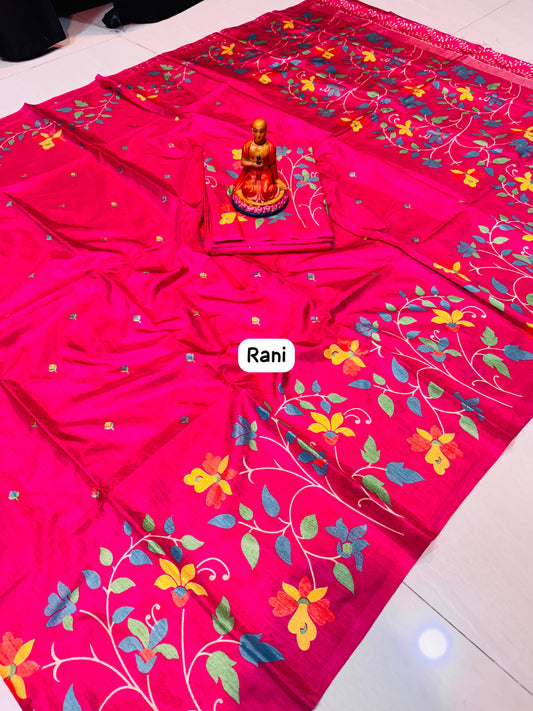 Tussar Handblock - Fuschia